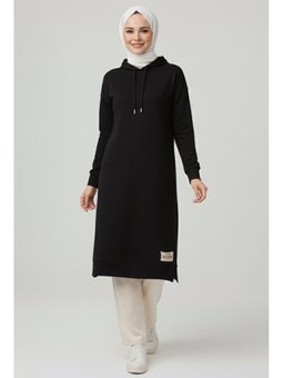 Armalı Vortex Yırtmaçlı Sıyah Tunik Siyah