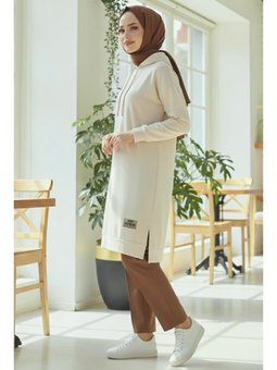 Armalı Vortex Yırtmaçlı Tunik Krem