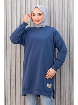 Armalı Yırtmaç Detaylı Vortex Indıgo Tunik İndigo