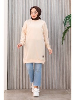 Armalı Yırtmaç Detaylı Vortex Tunik Krem