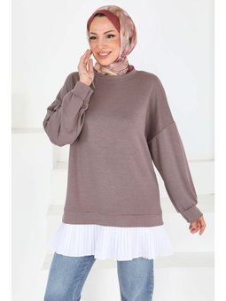Eteği Pile Detaylı Modal Tunik Vizon