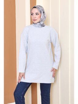 İnterlok Yırtmaçlı Grı Tunik Gri