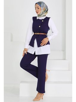 Kemerli Yelek Pantolon Mira Lacıvert Takım Lacivert