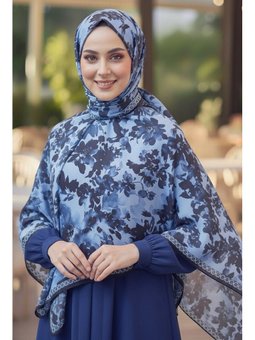 Midnight Bloom Serisi Pamuk Lacıvert Şal Lacivert
