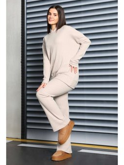 Uzun Kollu Kaşkorse İkili Takım Bej