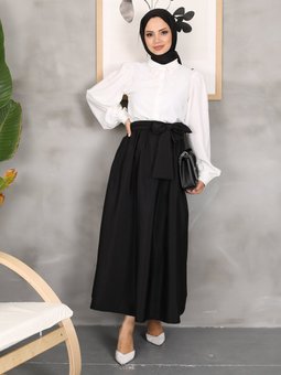 Kuşaklı Siyah Etek