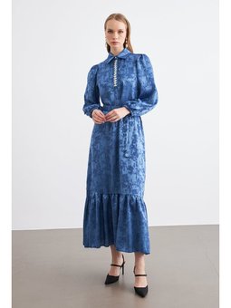 Mayra Taşlı Jakar İndigo Elbise