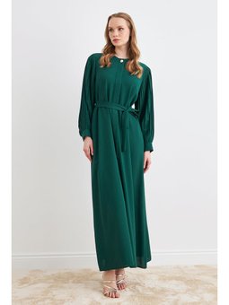 Zümrüt Yeşili Kolları Piliseli Abaya