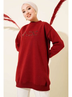 Amore Nakışlı Üç İplik Bordo Tunik