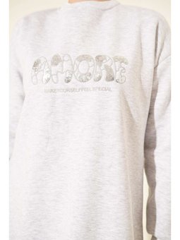 Amore Nakışlı Üç İplik Gri Tunik