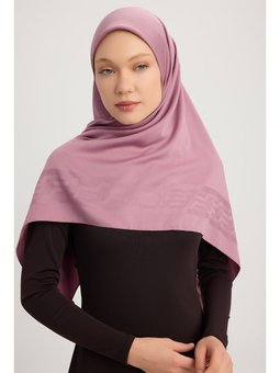 Mat Saten Pano Jakarlı Gül Kurusu Eşarp 110x110cm