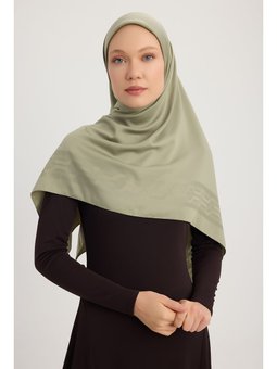 Mat Saten Pano Jakarlı Haki Eşarp 110x110cm
