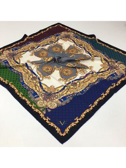 Barok Desen Seri Twill Askısı İle Birlikte 90x90 Cm Siyah Eşarp Gold Renkli