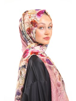 Çiçekli Desen Elegante Seri Viscon Askısı İle Birlikte 75x200 Cm Pudra Şal Kahve