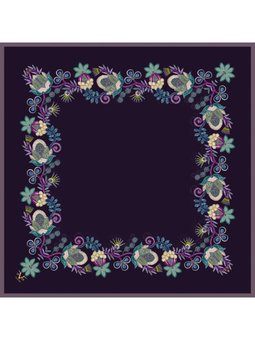 Çiçekli Desen Gold Seri Twill Askısı İle Birlikte 90x90 Cm Mürdüm Eşarp