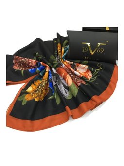 Çiçekli Desen Pavia Seri Askısı İle Birlikte 90x200 Cm Turuncu Şal Siyah