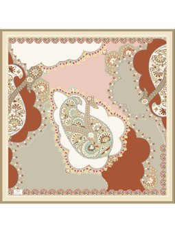 Desenli İtalyan Şifon Askısı İle Birlikte 110x110 Cm Taba Eşarp Vizon