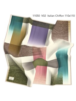 Desenli İtalyan Şifon Askısı İle Birlikte 110x110 Cm Yeşil Eşarp