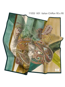 Desenli İtalyan Şifon Askısı İle Birlikte 90x90 Cm Haki Eşarp