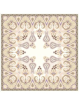 Desenli İtalyan Şifon Eşarp Askısı İle Birlikte 110x110 Cm Bej Siyah