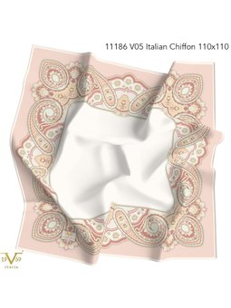 Desenli İtalyan Şifon Seri Askısı İle Birlikte 110x110 Cm Pudra Eşarp