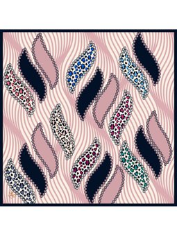 Geometrik Desen Black Seri Twill Askısı İle Birlikte 90x90 Cm Pudra Eşarp Lacivert