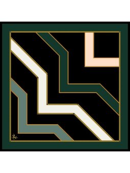 Geometrik Desen Gold Seri Twill Askısı İle Birlikte 90x90 Cm Siyah Eşarp Zümrüt Yeşili