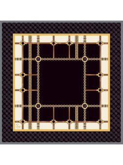 Geometrik Desen Gold Seri Twill Eşarp Askısı İle Birlikte 90x90 Cm Siyah Krem