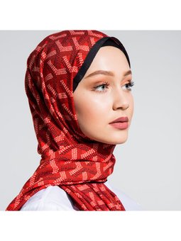 Geometrik Desen Modal Seri Askısı İle Birlikte 75x200 Cm Kırmızı Şal