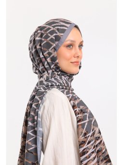 Geometrik Desen Pavia Seri Askısı İle Birlikte 75x200 Cm Gri Krem Şal