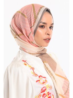 Geometrik Desen Pavia Seri Askısı İle Birlikte 90x200 Cm Krem Şal Haki Mercan