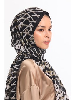Geometrik Desen Pavia Seri Şal Askısı İle Birlikte 75x200 Cm Siyah Krem