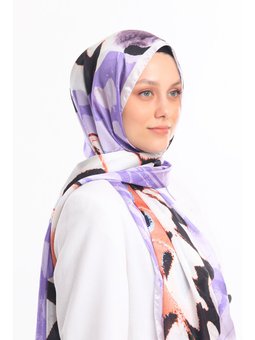 Kelebek Desen Dora Saten Seri Askısı İle Birlikte 75x200 Cm Lila Şal Somon