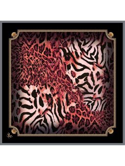 Leopar Desen Black Seri Twill Eşarp Askısı İle Birlikte 90x90 Cm Siyah Bordo