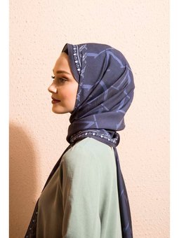 Logolu Desen Modal Seri Askısı İle Birlikte 75x200 Cm Lacivert Şal