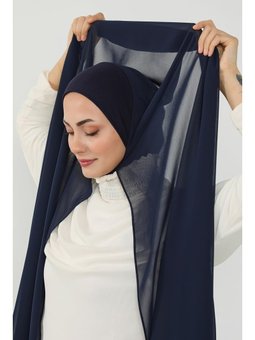 Boneli Kullanımı Rahat Pratik Şifon Şal,lacivert,ps