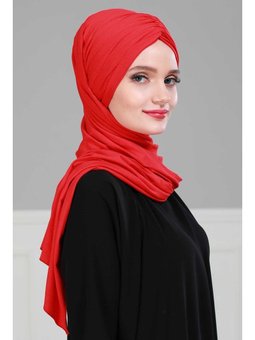 Büzgülü Pratik Penye Kırmızı Şal