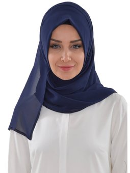 İğnesiz Takılabilen Pratik Şifon Şal,lacivert,ps