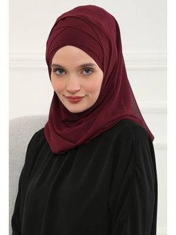 Klasik Tasarım Çapraz Dikim Pratik Şifon Bordo Şal