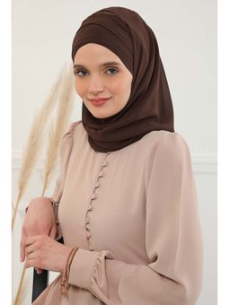 Klasik Tasarım Çapraz Dikim Pratik Şifon Kahverengi Şal