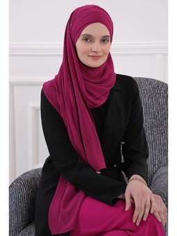 Klasik Tasarım Çapraz Dikim Pratik Şifon Şal,fuşya,cps