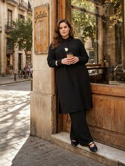 Yarın Patlı Uzun Tunik & Pantolon Büyük Beden Siyah Takım