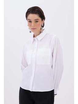 Manşeti Ribanalı Büyük Cepli Gömlek Beyaz