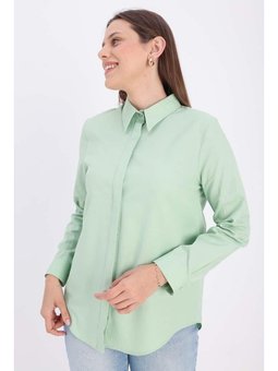 Pamuklu Gizli Patlı Gömlek Su Yeşili