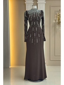 Ayla Kahverengi Abiye Elbise