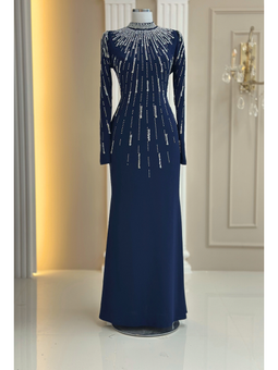 Ayla Lacivert Abiye Elbise