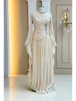 Bade Krem Abiye Elbise