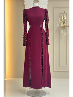 Tusem Bordo Abiye Elbise