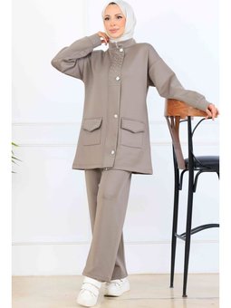 Boncuk Detaylı Scuba İkili Vizon Takım