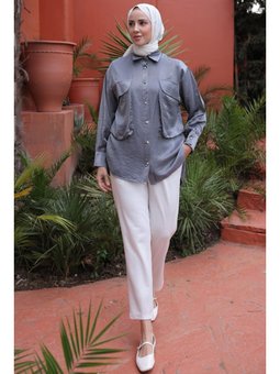 Büyük Cep Detaylı Gömlek Gri